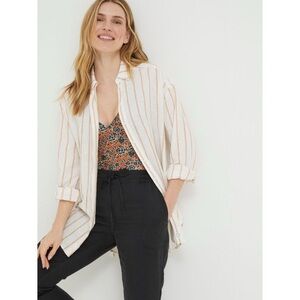 Fat Face Linen Viscose Striped Button Up Tunic Billie Shirt Size 12